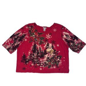 Catherines Christmas Winter Wonderland Rhinestone Mistletoe Tshirt -3X Snowflake